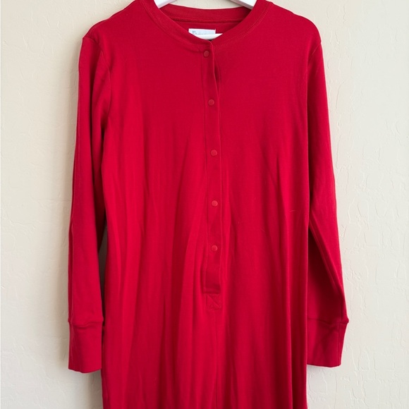 PajamaGram Footie Pajama Women Small Red Cotton Drop Seat One Piece Onesie - Picture 2 of 10